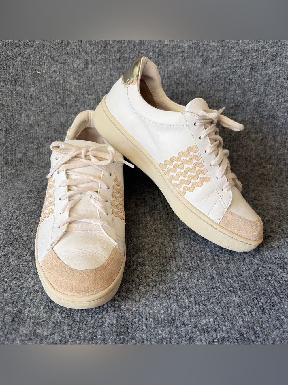 Loeffler Randall White Sneakers with Beige Suede Accents